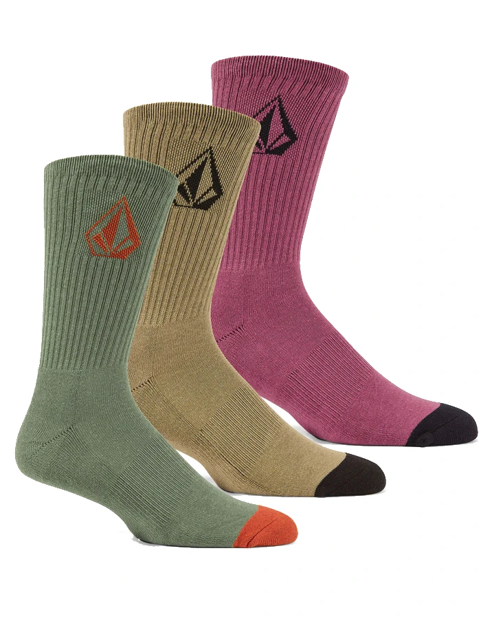 VOLCOM FULL STONE SOCKS WHITE 3 PACK AGAVE 1 VOLCOM FULL STONE SOCKS WHITE 3 PACK AGAVE